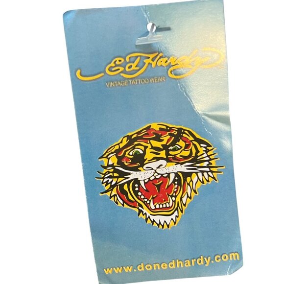 RARE Ed Hardy Womens Vintage Y2K Tattoo Wear Halter Collar Button Cotton T Large - Picture 10 of 10